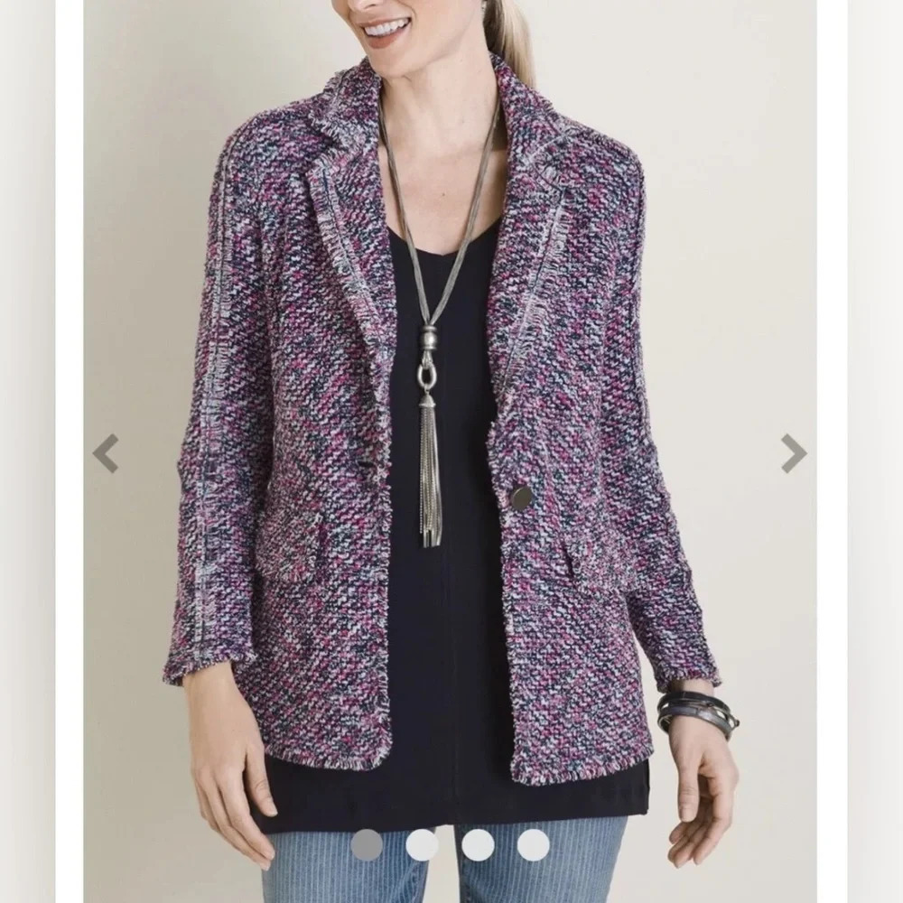 Chico's Women’s L Cool-Tone Structured Notched-Collar Cardigan Adult Sweater